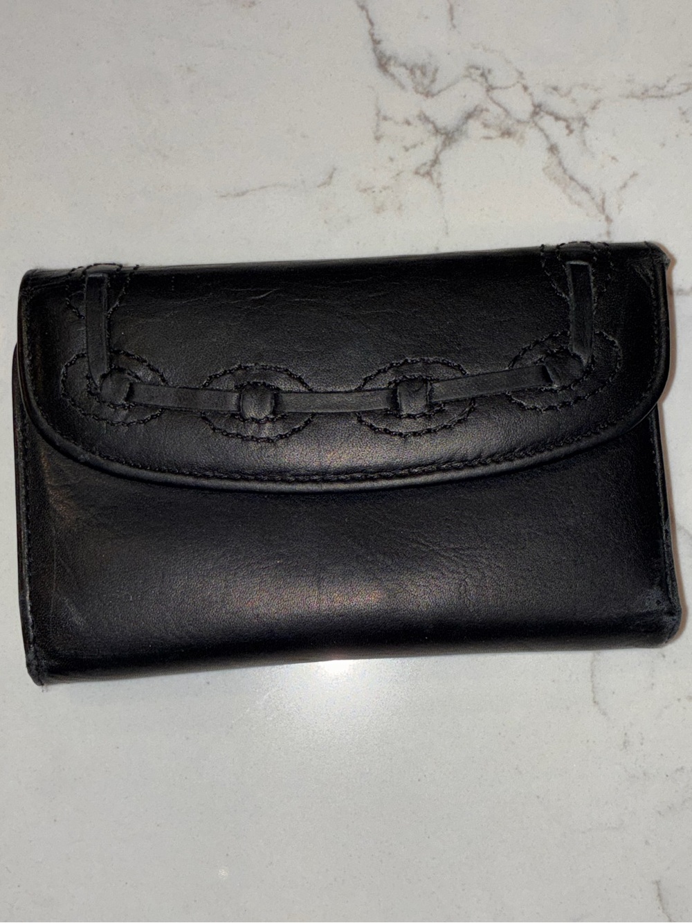 Vintage Buxton Black Genuine Leather Interlaced Flap Trifold Wallet
Classic